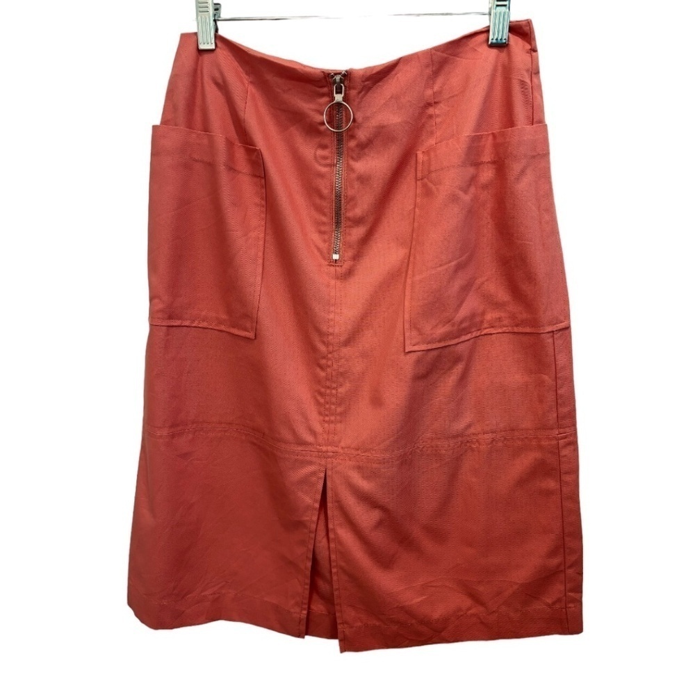 Who What Wear Coral 100% Cotton A-Line Midi Skirt Front Zipper Pockets Size 6